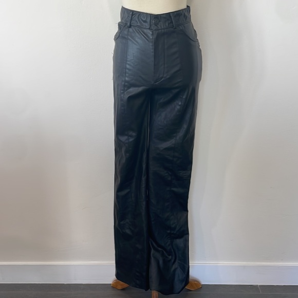 Zara Faux Leather Flare Pants with Zipper at hem in Black Size Medium - Picture 5 of 12